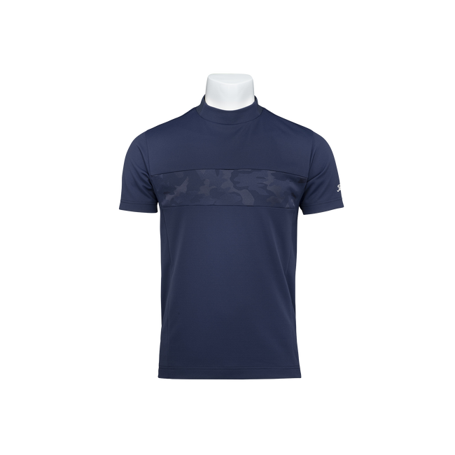 極美品】TaylorMade モノグラム 総柄 半袖モックネックシャツ 紺 極美品】TaylorMade モノグラム 総柄 半袖モックネックシャツ 紺